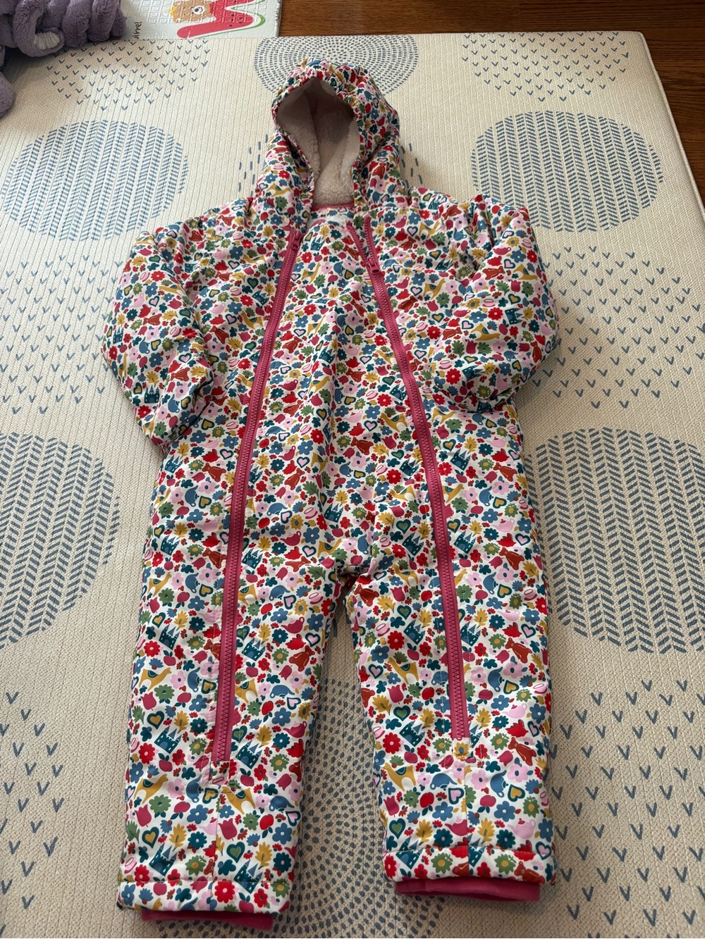 Baby Boden Floral Hooded One-Piece Snowsuit - Pink, Red, Green, Blue size 2-3